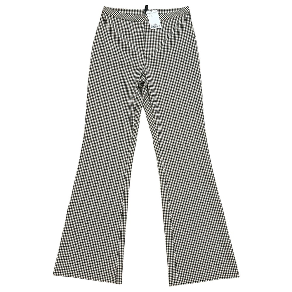 HM Divided 70s Preppy Chic Gingham Flare Leg Pants Brown High Rise Womens 4 NWT
